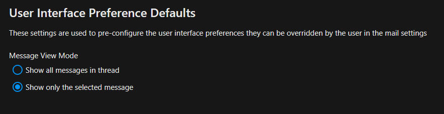 User Interface Preference Defaults